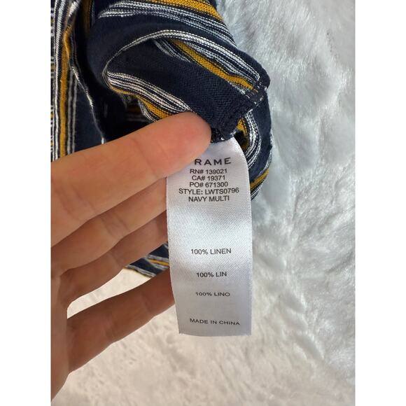 FRAME 100% Linen Short Sleeve Baby T-Shirt Navy Yellow Multi Stripe Large - Picture 3 of 7